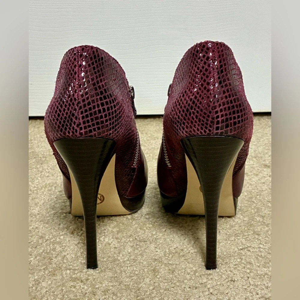 Michael Kors burgundy leather & snakeskin booties heeled platform boots 10